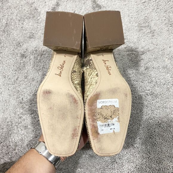 Sam Edelman Daruby Snakeskin Booties Womens 9M Brown Ankle Boots Block Heels - Picture 11 of 12